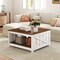 White - Brown Square Farmhouse Coffee Table Storage Shelf for Living Room